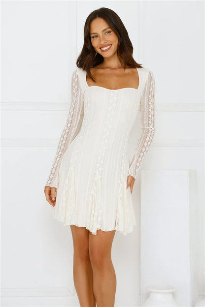 WEINAN Full Time It Girl Long Sleeve Mini Dress Beige