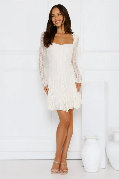 WEINAN Full Time It Girl Long Sleeve Mini Dress Beige