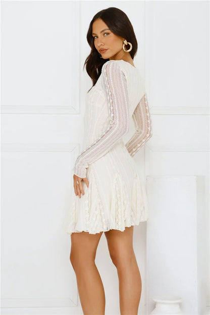 WEINAN Full Time It Girl Long Sleeve Mini Dress Beige