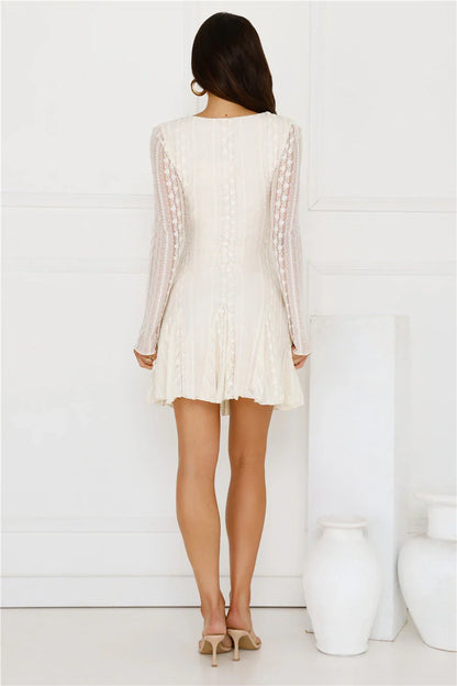 WEINAN Full Time It Girl Long Sleeve Mini Dress Beige