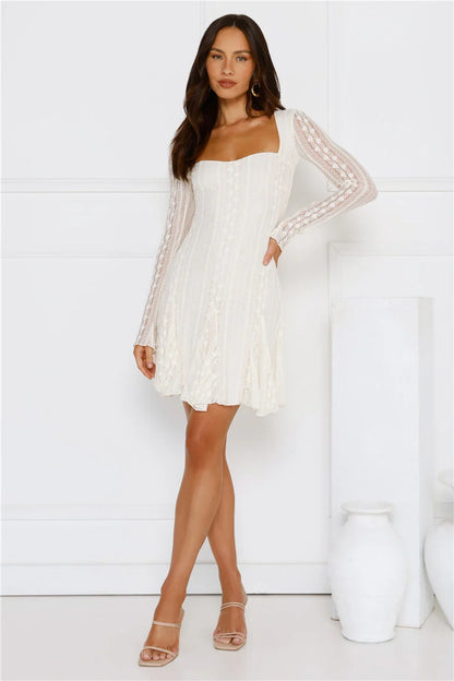 WEINAN Full Time It Girl Long Sleeve Mini Dress Beige