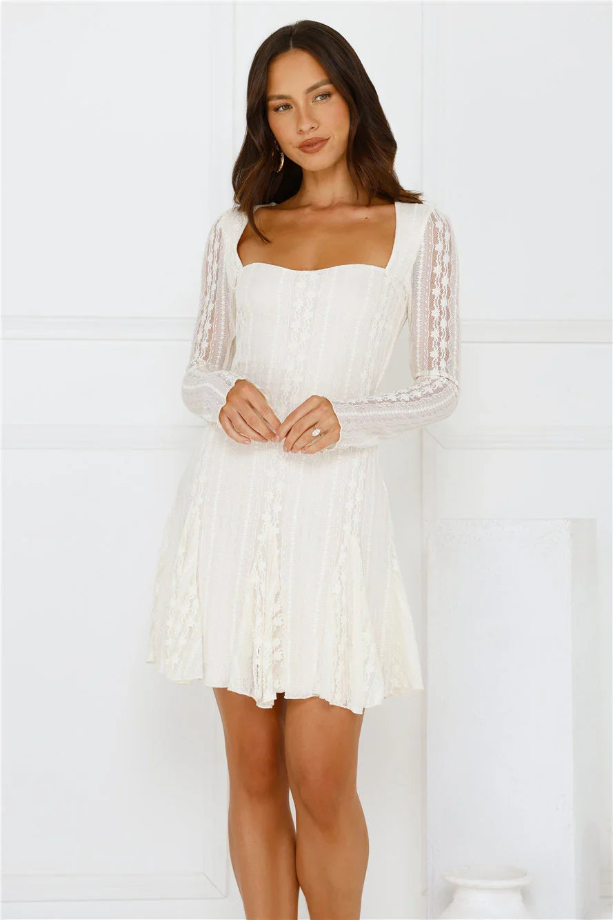 WEINAN Full Time It Girl Long Sleeve Mini Dress Beige