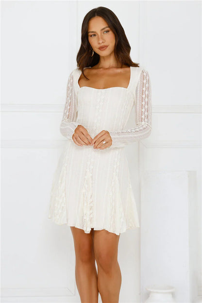WEINAN Full Time It Girl Long Sleeve Mini Dress Beige