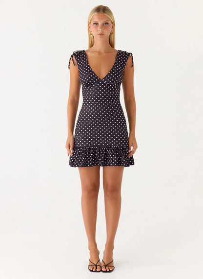 Acacia Mini Dress - Black Polkadot